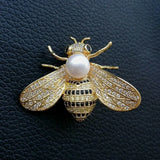 Freshwater Pearl CZ Bee Brooch for Women