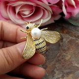 Freshwater Pearl CZ Bee Brooch for Women