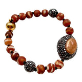 8'' Natural Brown Keshi Pearl & 8mm Round Brown Agate Bracelet