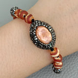 8'' Natural Brown Keshi Pearl & 8mm Round Brown Agate Bracelet