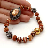 8'' Natural Brown Keshi Pearl & 8mm Round Brown Agate Bracelet