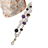 Y&YING Cultured Biwa Pearl Amethyst Bracelet 8.5"