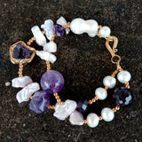 Y&YING Cultured Biwa Pearl Amethyst Bracelet 8.5"