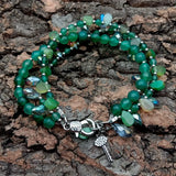 Y&YING Green Agate Crystal Beaded Key Charm Bracelet 8"