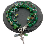 Y&YING Green Agate Crystal Beaded Key Charm Bracelet 8"