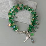 Y&YING Green Agate Crystal Beaded Key Charm Bracelet 8"