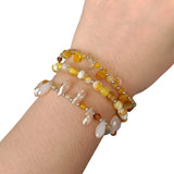 Y&YING 3 Rows Yellow Agate Crystal Beaded Cz Pave Key Charm Bracelet 8"