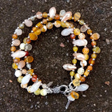 Y&YING 3 Rows Yellow Agate Crystal Beaded Cz Pave Key Charm Bracelet 8"