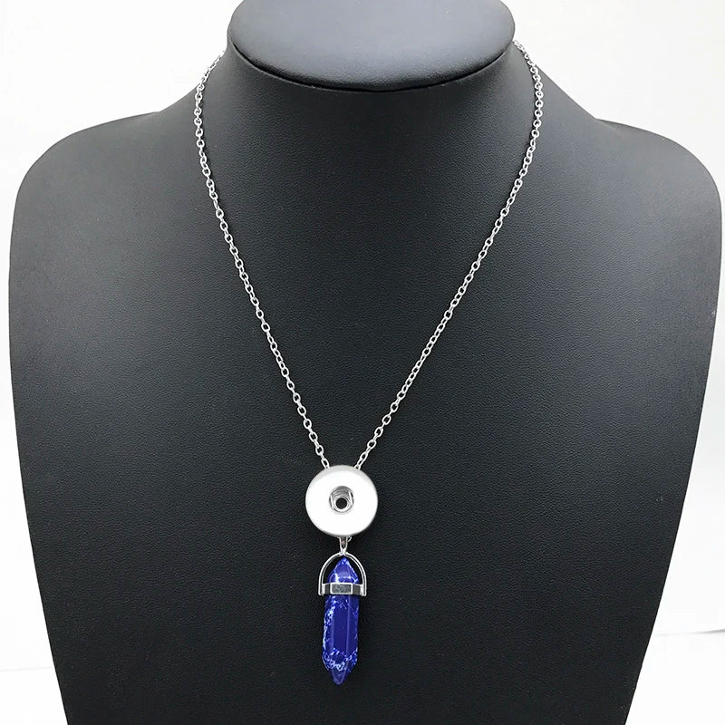 Hexagonal Column Quartz Crystal Snap Button Necklace Pendant