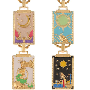 Y2K Gothic Tarot Card Charms Necklace Moon Sun Amulet Jewelry Gift