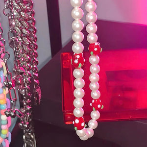 Y2K Accessories Pearl Ceramic Strawberry Choker Necklace for Women