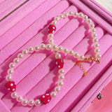 Y2K Accessories Pearl Ceramic Strawberry Choker Necklace for Women