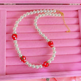 Y2K Accessories Pearl Ceramic Strawberry Choker Necklace for Women