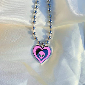 Y2K Pink Alien Pendant Necklace Harajuku Goth Egirl Jewelry