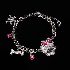 Pink Bowknot Rhinestone Skull Bracelet for Women