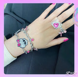 Pink Bowknot Rhinestone Skull Bracelet for Women