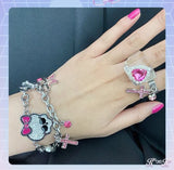 Pink Bowknot Rhinestone Skull Bracelet for Women