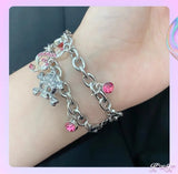 Y2K Pink Bow Rhinestone Skull Bracelet Gothic Harajuku Jewelry