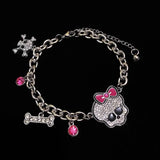 Pink Bowknot Rhinestone Skull Bracelet for Women