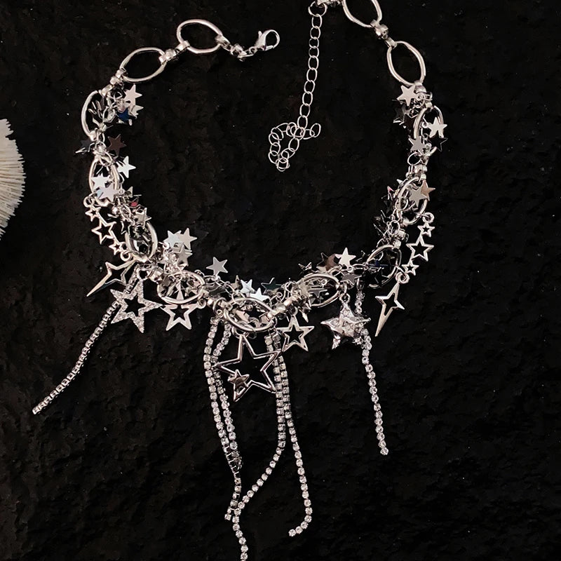 Y2K Accessories Star Necklace Crystal Choker Punk Charm Cross Pendant