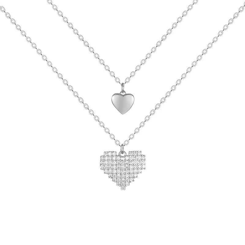 Y2K Accessory Layered Necklace 925 Silver Heart Pendant Woman Chain