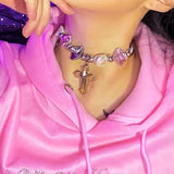 Irregular Pearl Cross Necklace Letter Pendant Egirl Jewelry