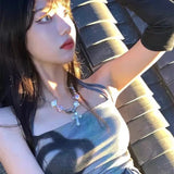 Irregular Pearl Cross Necklace Letter Pendant Egirl Jewelry
