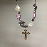 Irregular Pearl Cross Necklace Letter Pendant Egirl Jewelry