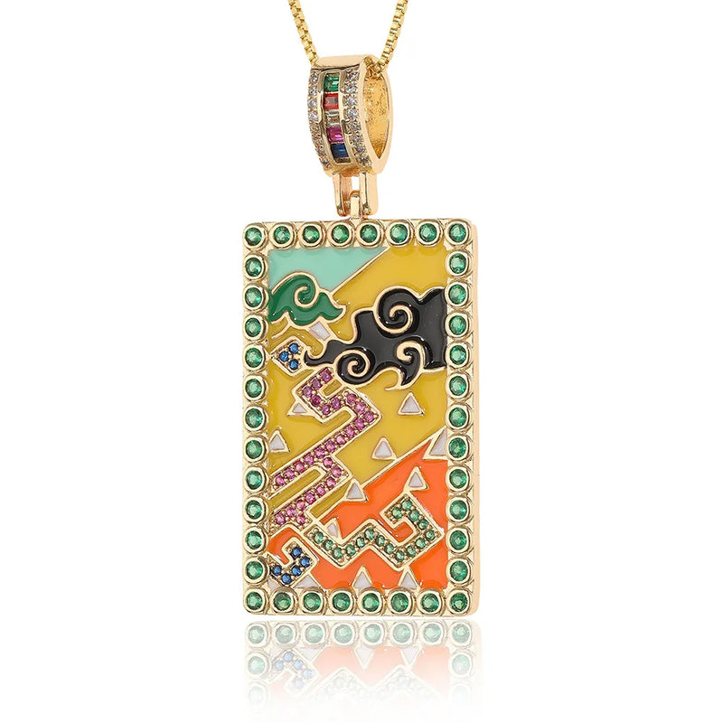 Y2K Sky Cloud Tarot Card Necklace Copper Pave Zirconia Necklaces