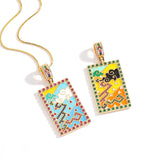 Y2K Sky Cloud Tarot Card Necklace Copper Pave Zirconia Necklaces