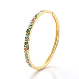 Boho Golden Love Heart Zircon Open Bracelet Bangle Enamel White/Blue/Black