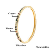 Boho Golden Love Heart Zircon Open Bracelet Bangle Enamel White/Blue/Black