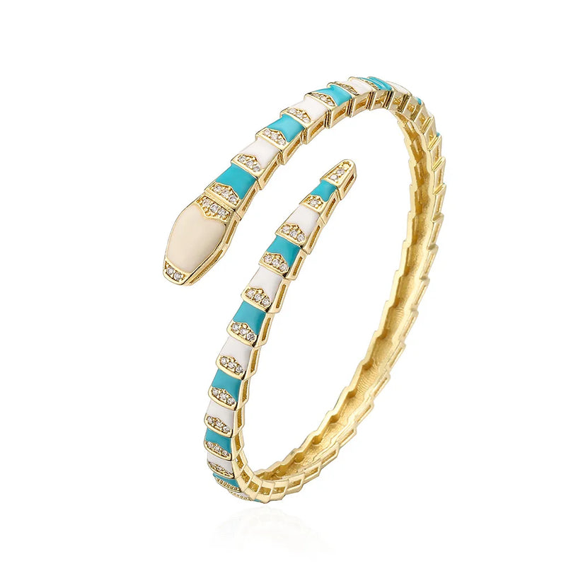 Y2K Boho Snake Shape Bangles Copper Plated Enamel Cuff Bracelet