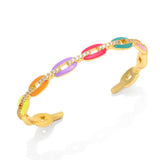 Y2K Coffee Bean Enamel Bangles Clear Crystal Stone Cuff Bracelet