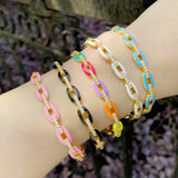 Y2K Coffee Bean Enamel Bangles Clear Crystal Stone Cuff Bracelet