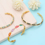 Y2K Coffee Bean Enamel Bangles Clear Crystal Stone Cuff Bracelet
