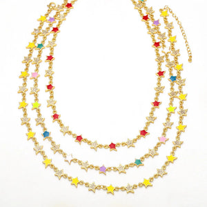 Y2K Copper Plated Stars Charm Necklace Colorful Enamel Choker