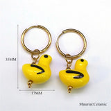 Y2K Ceramic Hoop Earrings Stainless Steel Owl Butterflly Porcelain Jewelry