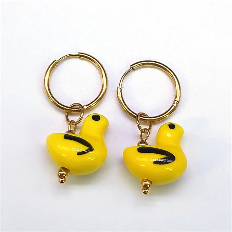 Y2K Ceramic Hoop Earrings Stainless Steel Owl Butterflly Porcelain Jewelry