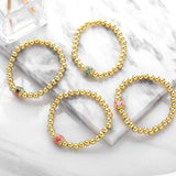 Y2K Enamel Smile Face Bracelet Zircon Stone Copper Bead Charm Bangle