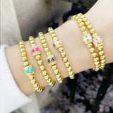 Y2K Enamel Smile Face Bracelet Zircon Stone Copper Bead Charm Bangle