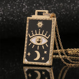 Y2K Tarot Cards Necklaces High Cartoon Star Moon Square Charm Necklace For Women