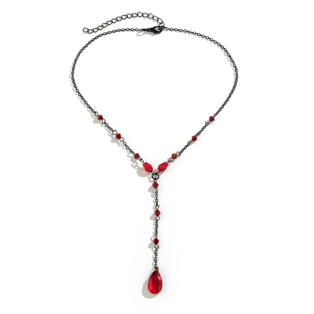 Y2K Goth Water Drop Crystal Chest Chain Necklace for Women