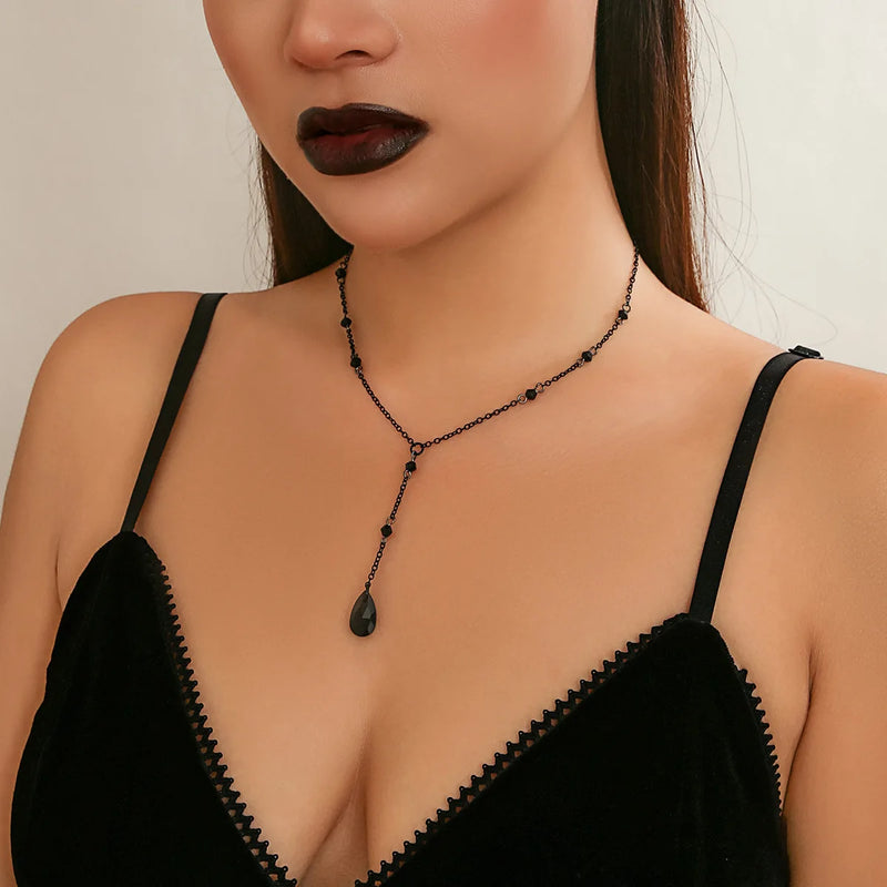 Y2K Goth Water Drop Crystal Chest Chain Necklace for Women