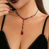 Y2K Goth Water Drop Crystal Chest Chain Necklace for Women