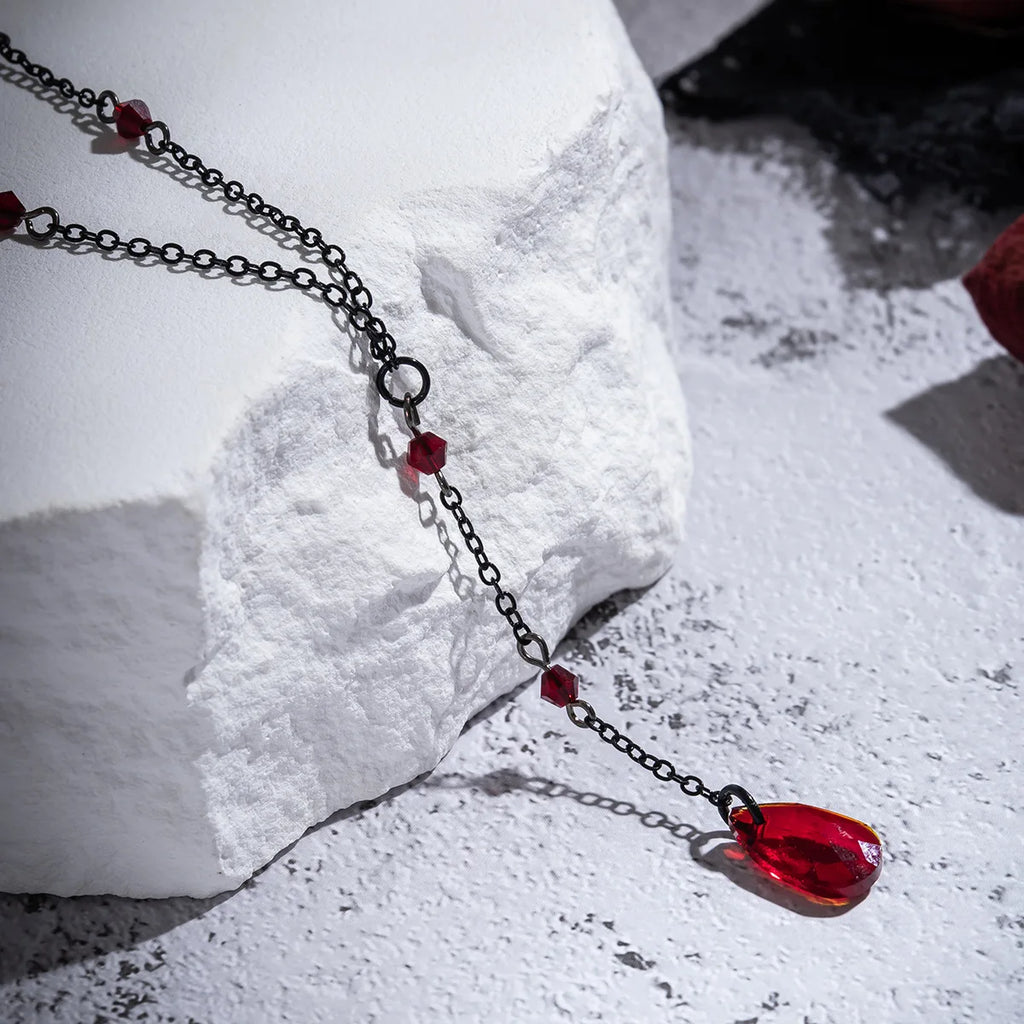 Y2K Goth Water Drop Crystal Chest Chain Necklace for Women
