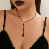 Y2K Goth Water Drop Crystal Chest Chain Necklace for Women