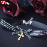 Y2K Gothic Lolita Women Cross Lace Choker Necklace