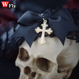 Y2K Gothic Lolita Women Cross Lace Choker Necklace