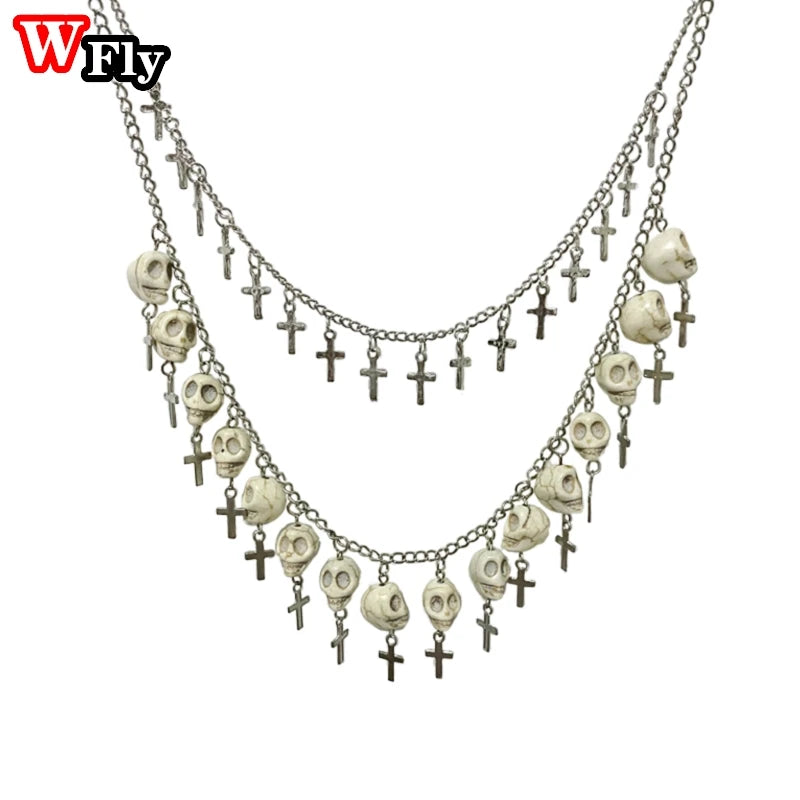 Gothic Women Cross Skull Choker Necklace Halloween Punk Bone Retro Jewelry
